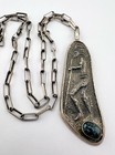 Preston Monongye Hopi Tufa Cast Sterling Silver Web Turquoise Necklace Pendant