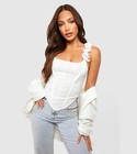 Women   s White Solid Corset Bustier Top  Floral Straps  Back Zip  Size 6
