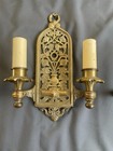 Rare   Beautiful Pair Of Antique vintage Art Deco Heavy Brass Lighting Sconces