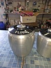 Vintage Canister Set Of 4 Kromex Aluminum Spun Flour Sugar Coffee Tea 1950s