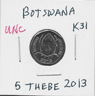 Botswana 5 Thebe 2013 K31 Red-billed Hornbill Bird 7-sided Royal Canadian