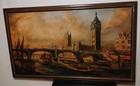 Antique Nautical Seascape Oil Painting Westminster London Thames Signed Kennedy