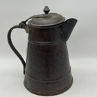 Antique Farmhouse Cottage Distressed Verdigris Copper Pitcher Black Iron Handle
