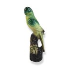 Vintage Green Parakeet Budgie Figurine Japan Airbrush 7 5  Ceramic Bird On Stump