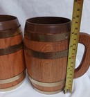 Vtg Wooden Barrel Mugs Wood Handles
