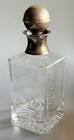 Vintage 9   Crystal Whiskey Decanter Silver Plated Collar Square Liquor Bottle