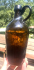 Nice Olive Amber Handled Whiskey Bottle Open Pontil Whittled 1850 s Era L  k