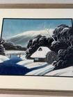 Vintage Japanese Silk Painting Framed Snowy Landscape Watermill River Signed Art