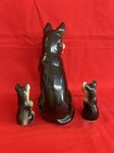Vintage Japan Glossy Ceramic Dog Figurines Set W  Chain  3-piece