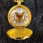 Eagle Full Hunter Gold Tone Pocket Watch Quartz Analog Roman Numerals Chain