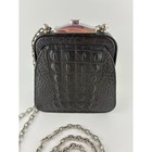 Ann Turk Black Croc-embossed Mini Crossbody With Silver Chain Strap