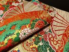 Japanese Kimono silk antique maruobi decorative Fan  gold Thread l13  2   4542-3
