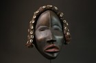 African Tribal Mask With Cowrie Shells     Hand Carved Wooden Wall Art-g2799