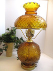 Vintage Electrified Hurricane  Gone With The Wind Table Lamp Amber Glass Roses