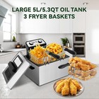 Electric Deep Fryer With 3-baskets 5l 5 3qt 1800w Timer And Temp Control