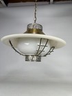 Vintage Mid Century Modern Ufo Pendant Light Atomic Milk Glass Betterlite Brass