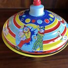 Schylling Vintage Tin Metal Spinning Circus Top Toy Circus Clowns Elephants Vg