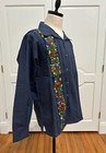 Large Hand Made Long Sleeve San Antonino Embroidery Mexican Guayabera Shirt 