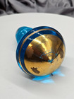 Elegant Vtg 1950 s Bohemian Crystal Aqua Teal Turquoise Blue Gold Decanter Set