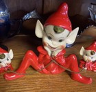 Vintage Thames Ceramic Pixie Elf Family Figurines 1950   s Christmas Japan Rare