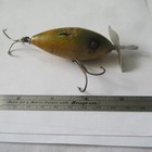 Fishing Lure Unknown 2    Vintage Wood Minnow Tack Eye Green   Black yellow Marks