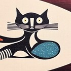 Mid Century Modern Atomic Cat Wall Art Plaque Vintage Faux Teak 12x5 5
