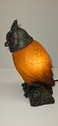 Vintage Amber Glass Owl Table Lamp Tin Chi Style Red Jewel Eyes Night Light