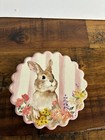 Easter Bunny Rabbit Ceramic Stone Coasters Pink Scalloped Edges Set Of 4 New