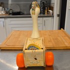 Vintage Fisher-price Wooden Mother Goose Pull Toy W  Orange Wheels