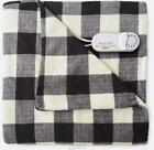 Biddeford Comfort Knit Fleece Electric Heated Throw Blanket Warming Black White