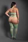 Fantasy Lingerie Sheer Heart Of Glass 3pc Gartered Stockings Set Seaglass Queen