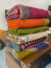 Indian Vintage Cotton Reversible Handmade Blanket Kantha Quilts Bedspread Quilt