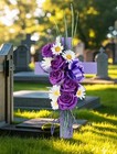 Cross For Cemetery Grave With Flowers  Outdoor Grave Decorations - 1pc Purple 