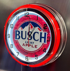Busch Light Apple Beer Sign 19  Red Double Neon Clock Garage Man Cave