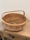 Vintage Splint Woven Market Garden Gathering Farm Basket Bent Wood Handle