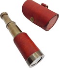 6   Solid Brass Handheld Spyglass Telescope With Cylindrical Leather Brown Case 