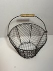 Vintage Wire Egg Basket W  Wood Handle Farmhouse Primitive Rustic Decor Chicken