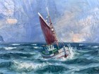 Antique Art Nautical Coastal Landscape Oil Painting Seascape Boat Dutch Signed