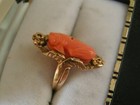 Vintage Carved Coral Cameo Ring 10k Yellow Gold Size 6 0 4 5 Grams