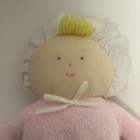 Vintage Eden Baby Girl Doll Pink Terry Cloth Bonnet Blue Eyes Blonde Lovey Plush