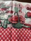 Vintage 60 s Print Carnation Plastic Tablecloth Red   White Checked 54    X 72   