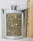 Vintage Alchemy Sheffield England Pewter Flask W  Celtic Dog Heads Brass Inlay