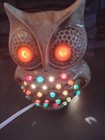 Vintage Ceramic Decor Brown Owl Bedside Night Light Up Eyes Lamp Color Pegs