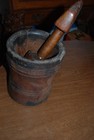 Antique 18th To Early 19th Century Large Wood Mortar And Pestle