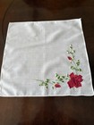 Pretty Vintage Madeira Style 12    Hanky embroidered Red Rose   Buds