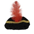 Adult Renaissance Tudor Costume Period Medieval Hat Black Red Feather Gold Braid