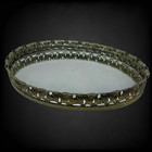Vintage Oval Mirrored Vanity Tray Ornate Floral Filigree Gold Tone 12  Dresser