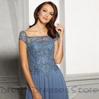 Dusty Blue Beaded Chiffon Mother Of Bride Dress Off The Shoulder Formal Gown