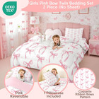 Cute Pink Bow Twin Bedding Set For Girls ribbon Bow Knot Comforter Set For Kids 