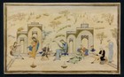 Vintage Persian Miniature On Plaque Banquet In Khatam Frame